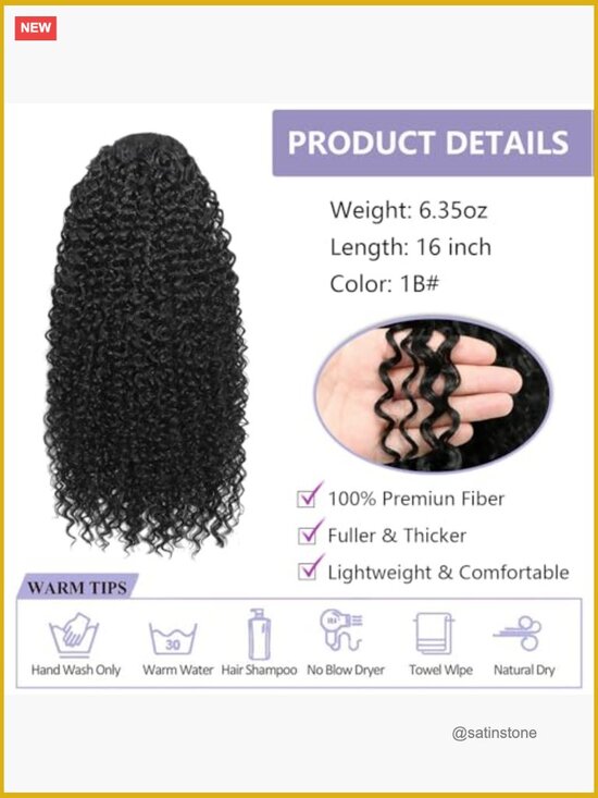 16 Inch Curly Drawstring Ponytail Extension Synthetic Hairpiece Afro Puff main image 5